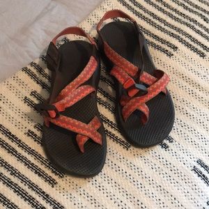 Orange and brown chacos size W9